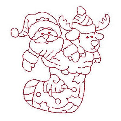 Christmas Santa - redwork machine embroidery design by embroiderytree.com