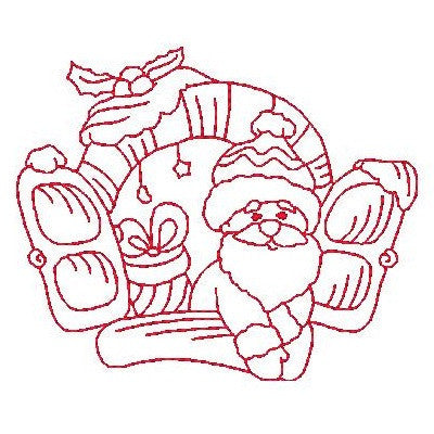 Christmas Santa - redwork machine embroidery design by embroiderytree.com