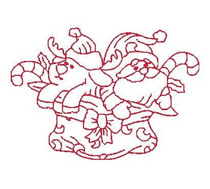 Christmas Santa - redwork machine embroidery design by embroiderytree.com