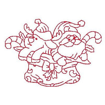 Christmas Santa - redwork machine embroidery design by embroiderytree.com