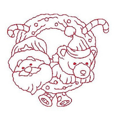 Christmas Santa - redwork machine embroidery design by embroiderytree.com