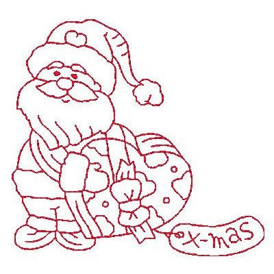 Christmas Santa - redwork machine embroidery design by embroiderytree.com