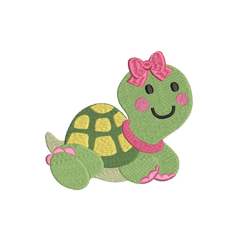 Cute girl turtle machine embroidery design by rosiedayembroidery.com