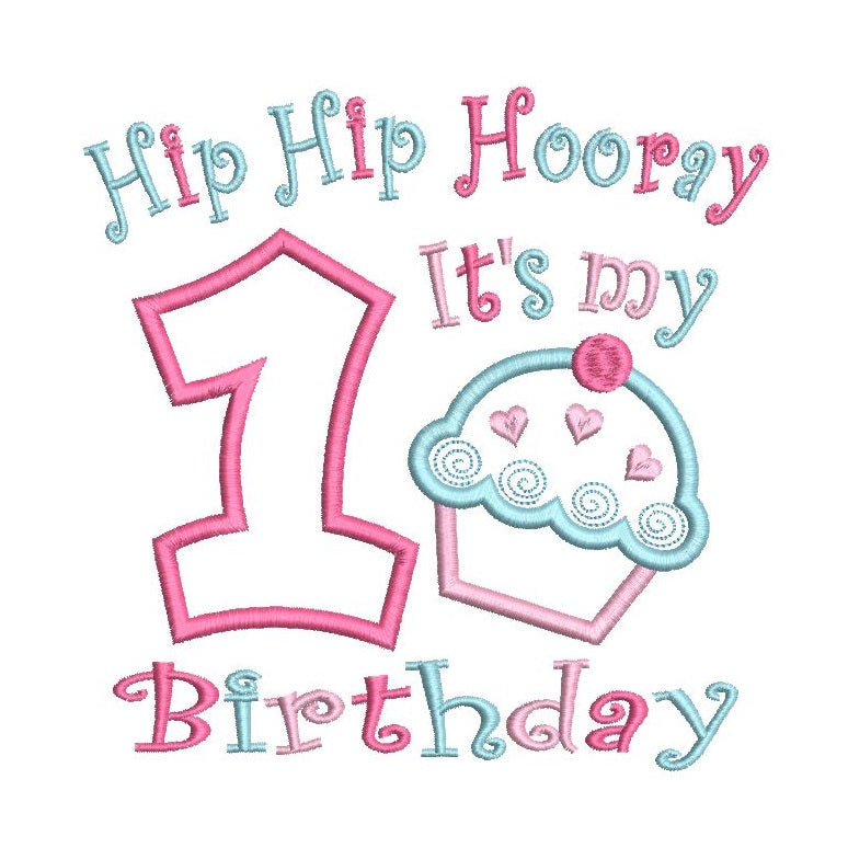 1st birthday cupcake applique machine embroidery design by rosiedayembroidery.com