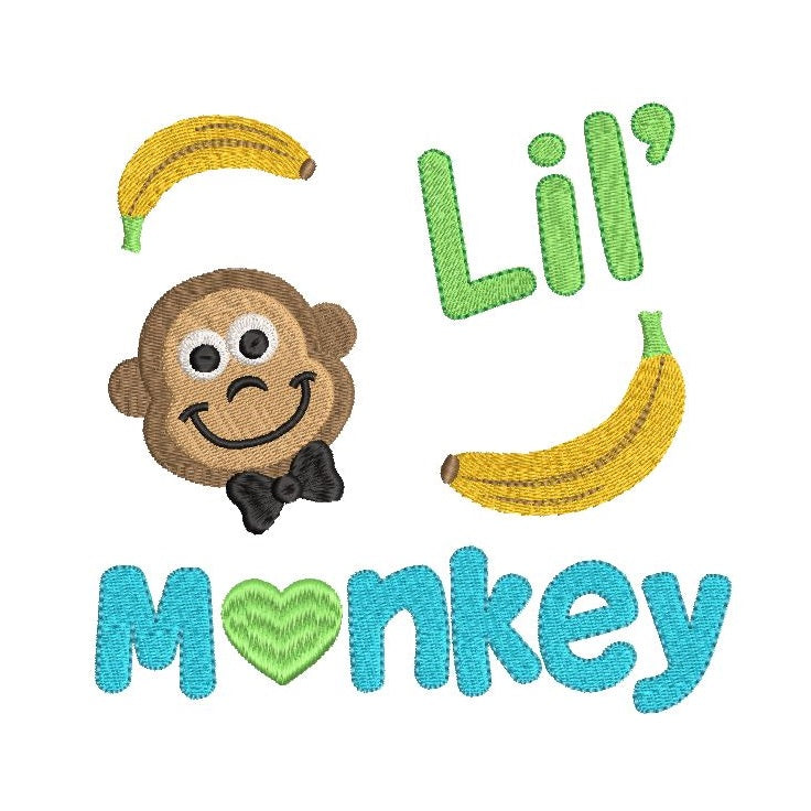 Little monkey fill stitch machine embroidery design by rosiedayembroidery.com