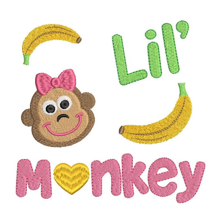 Little monkey fill stitch machine embroidery design by rosiedayembroidery.com