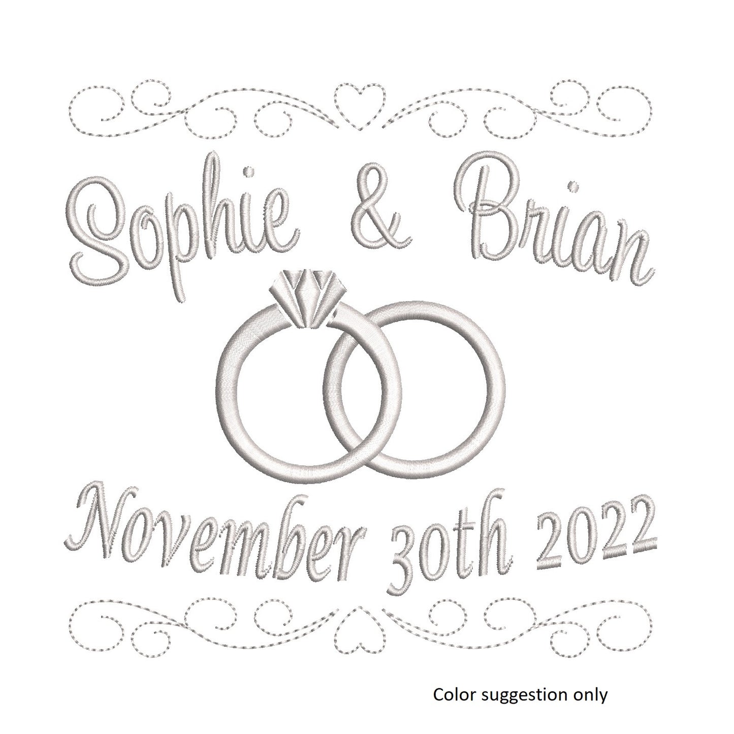 Wedding ring cushion machine embroidery design by rosiedayembroidery.com