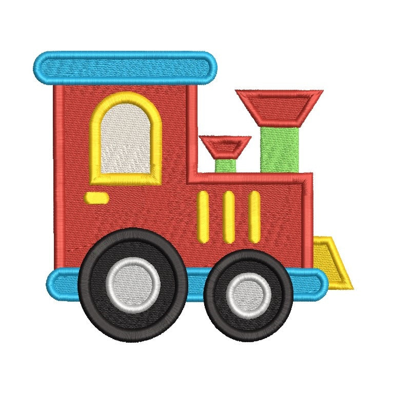 Toy train fill stitch machine embroidery design by rosiedayembroidery.com