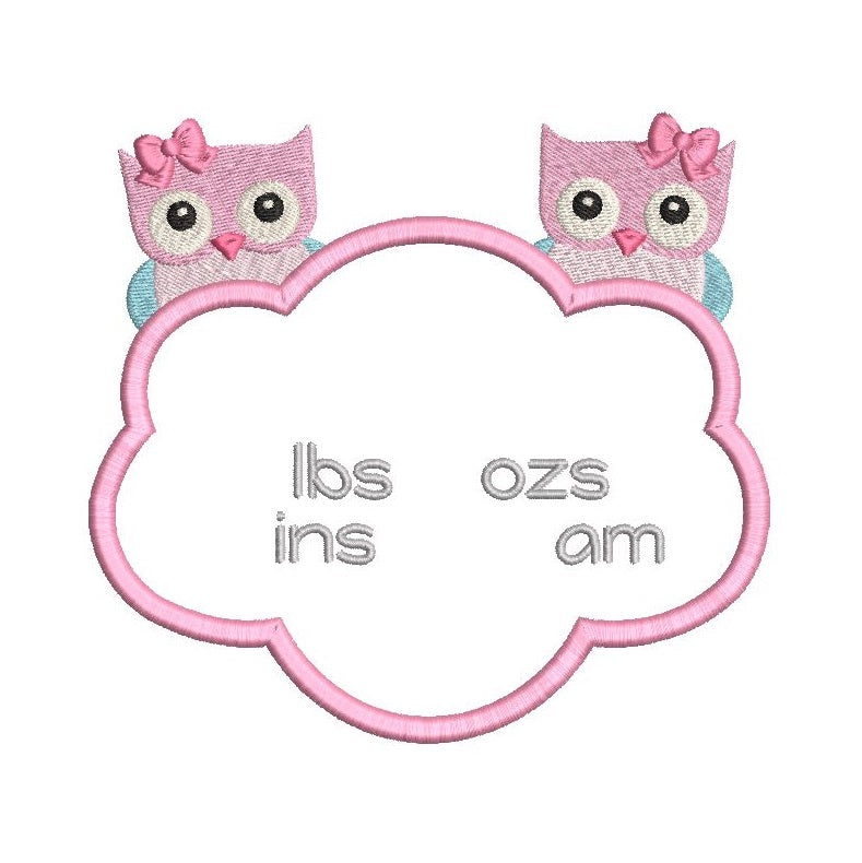 Baby birth stats template applique machine embroidery design by rosiedayembroidery.com