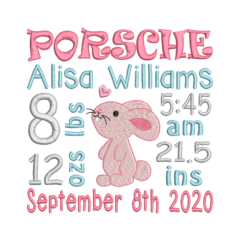 Baby birth announcement template machine embroidery design by rosiedayembroidery.com