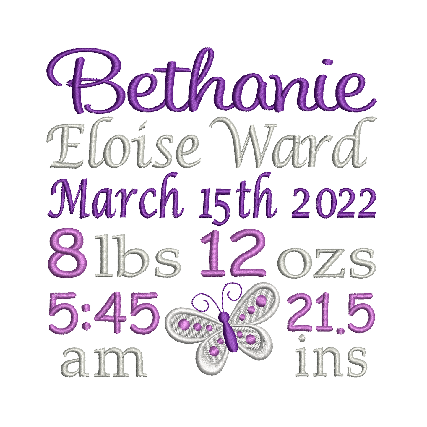 Baby birth announcment - custom machine embroidery design by rosiedayembroidery.com