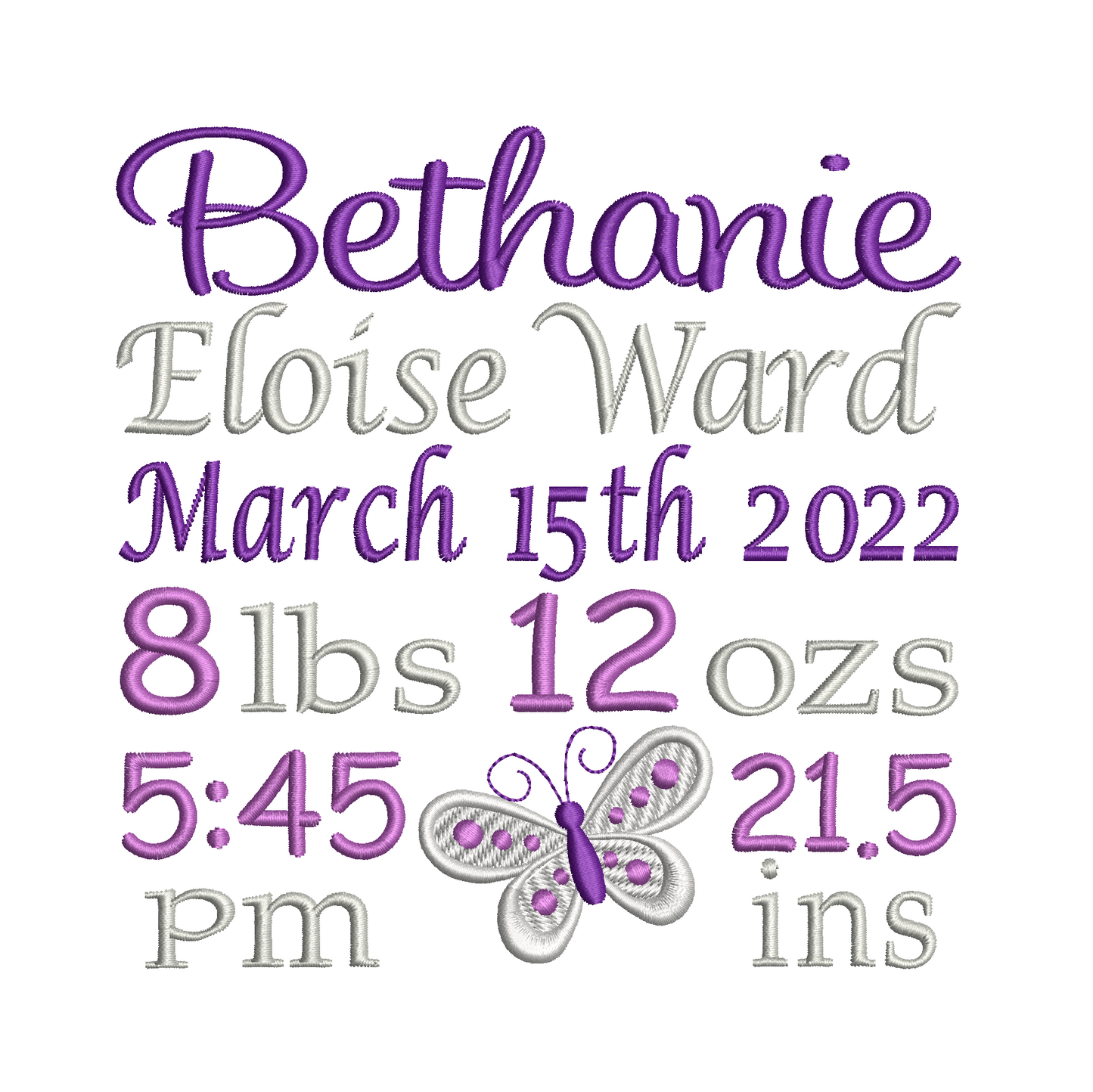 Baby birth announcment - custom machine embroidery design by rosiedayembroidery.com