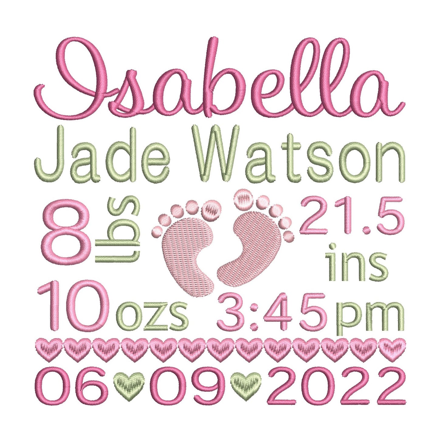 Baby birth announcement by rosiedayembroidery.com