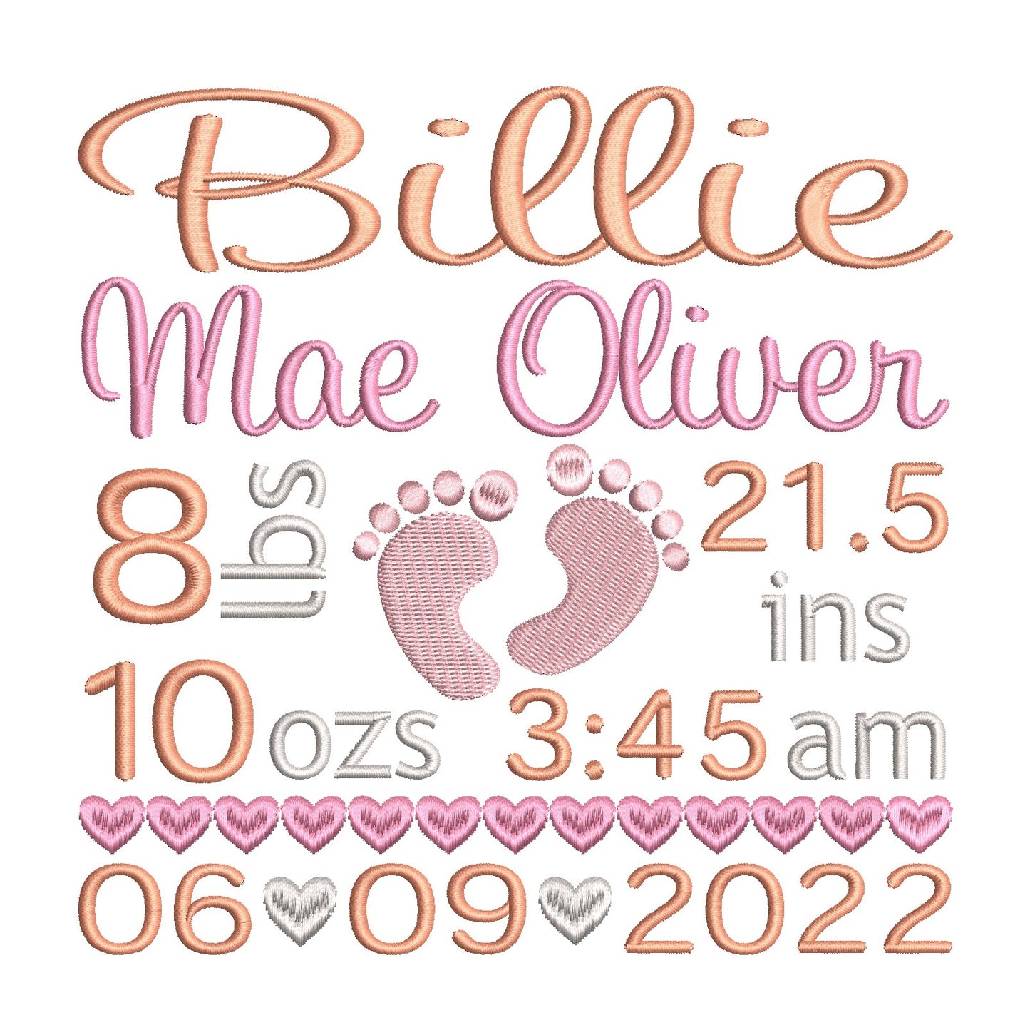 Baby birth announcement template - machine embroidery design by rosiedayembroidery.com