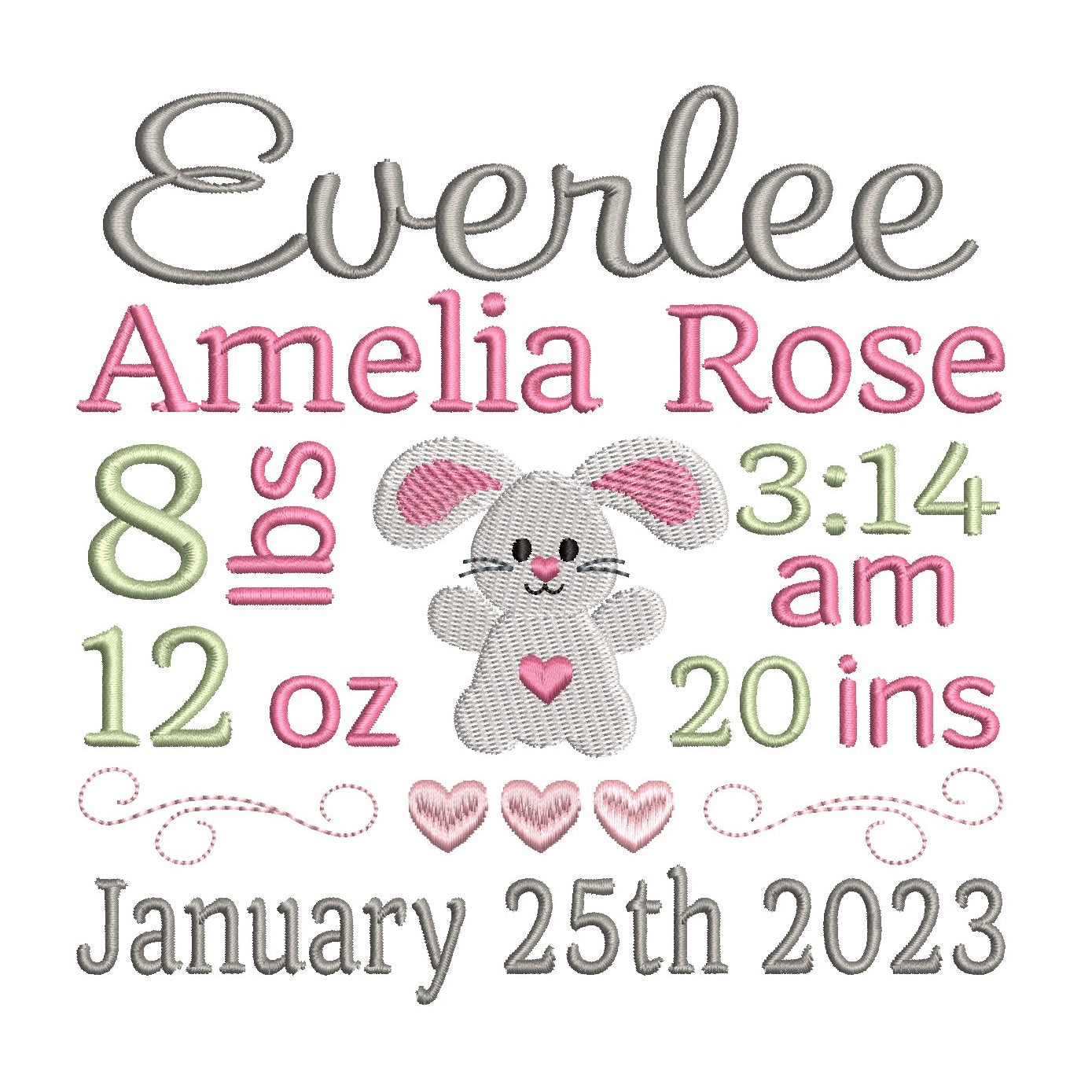 Baby birth announcement machine embroidery design by rosiedayembroidery.com