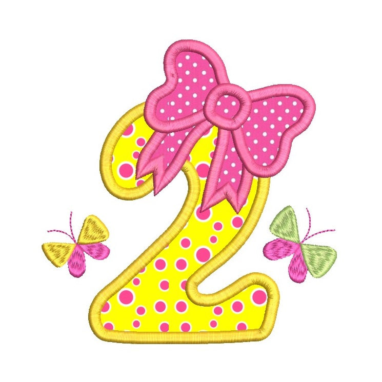 Girl's 2nd birthday applique machine embroidery design by rosiedayembroidery.com