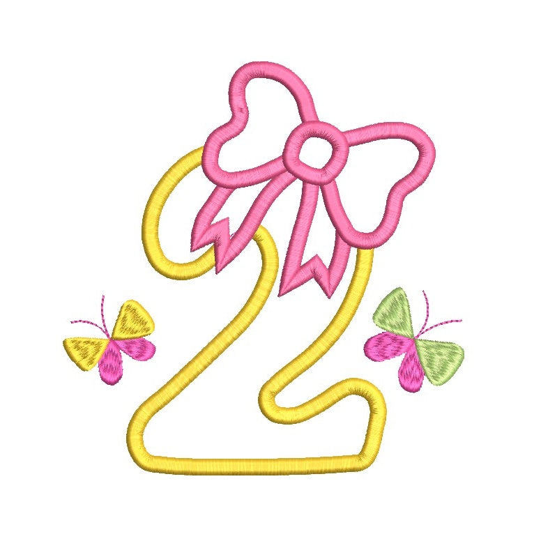 Girl's 2nd birthday applique machine embroidery design by rosiedayembroidery.com