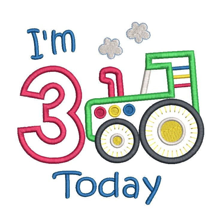 Boy's 3rd birthday - applique tractor machine embroidery design by rosiedayembroidery.com