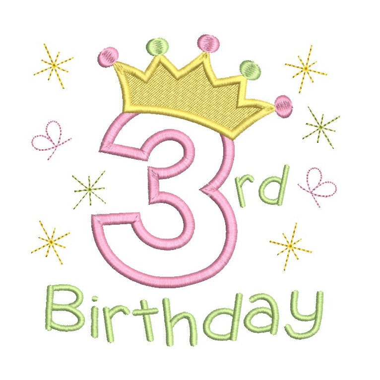 3rd birthday princess crown applique machine embroidery design by rosiedayembroidery.com