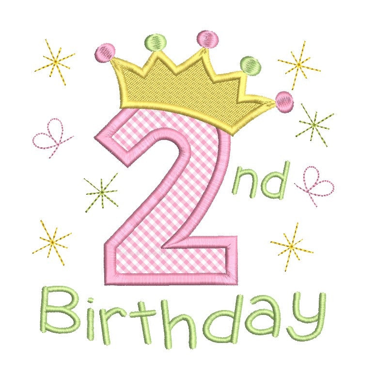 2nd birthday princess crown applique machine embroidery design by rosiedayembroidery.com