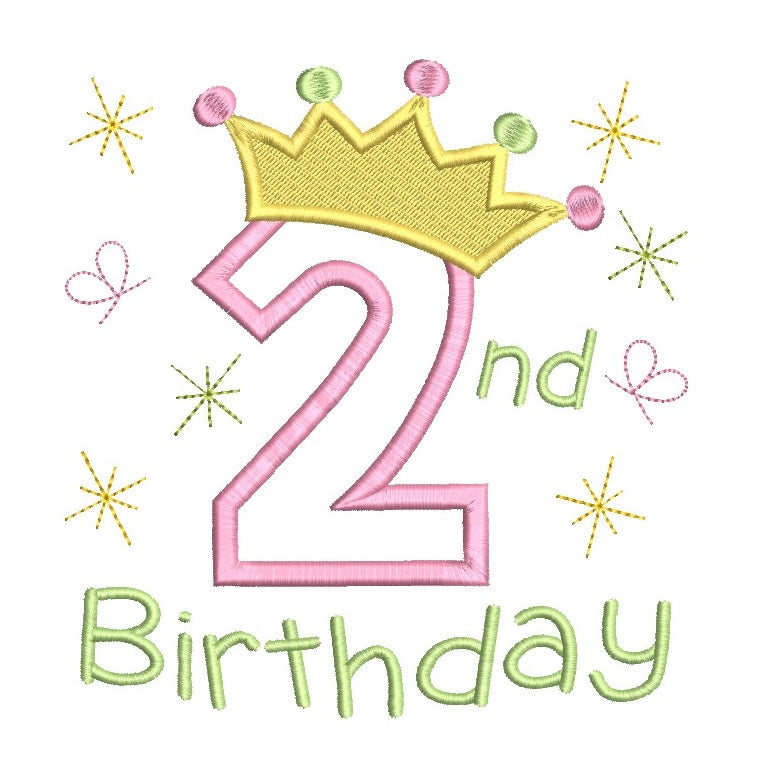 2nd birthday princess crown applique machine embroidery design by rosiedayembroidery.com