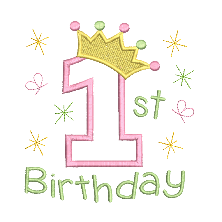 1st birthday princess applique machine embroidery design by rosiedayembroidery.com