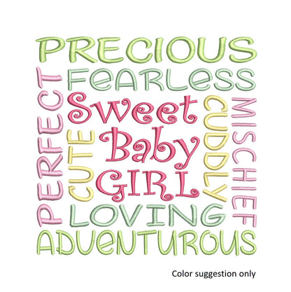 Baby girl machine embroidery design by rosiedayembroidery.com
