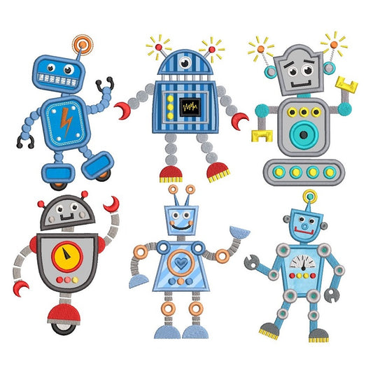 Set of 6 applique robots by rosiedayembroidery.com