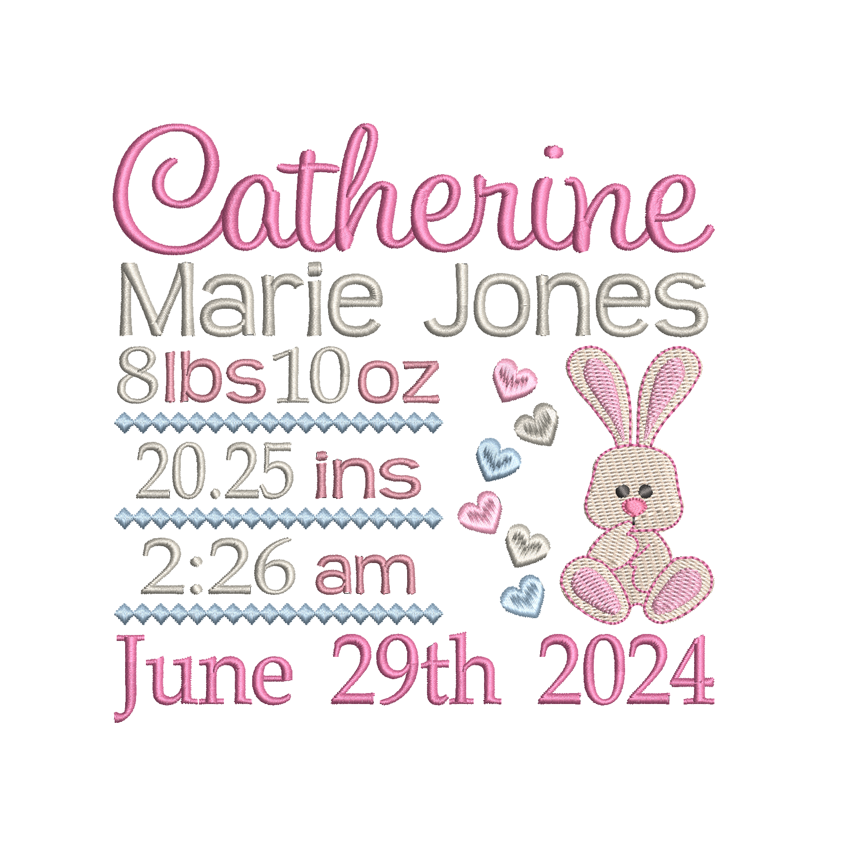Baby birth announcement template machine embroidery design by rosiedayembroidery.com