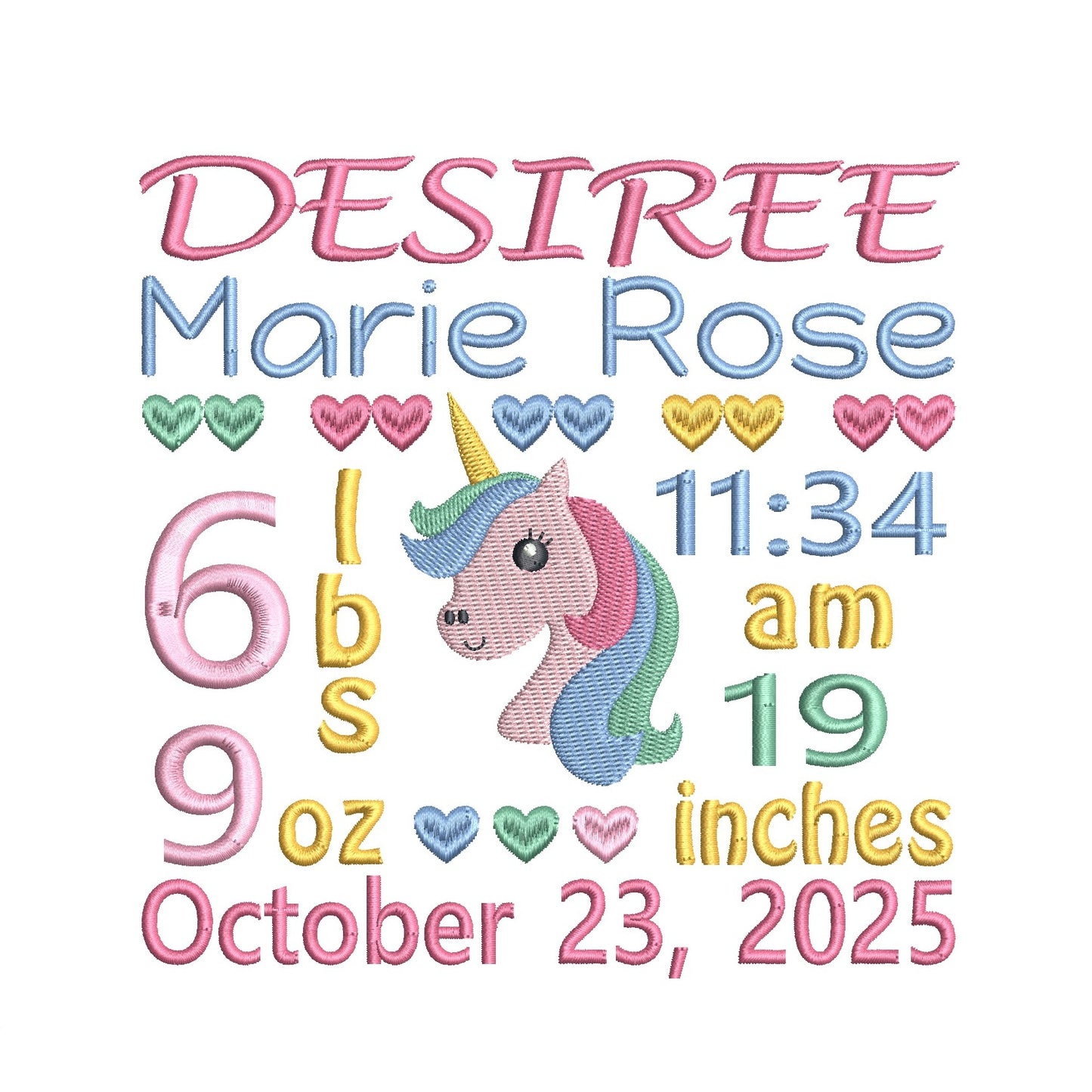Baby birth announcement template machine embroidery design by rosiedayembroidery.com