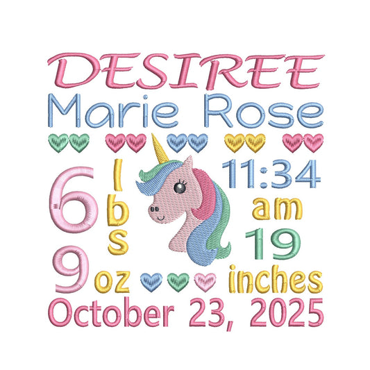 Baby birth announcement template machine embroidery design by rosiedayembroidery.com