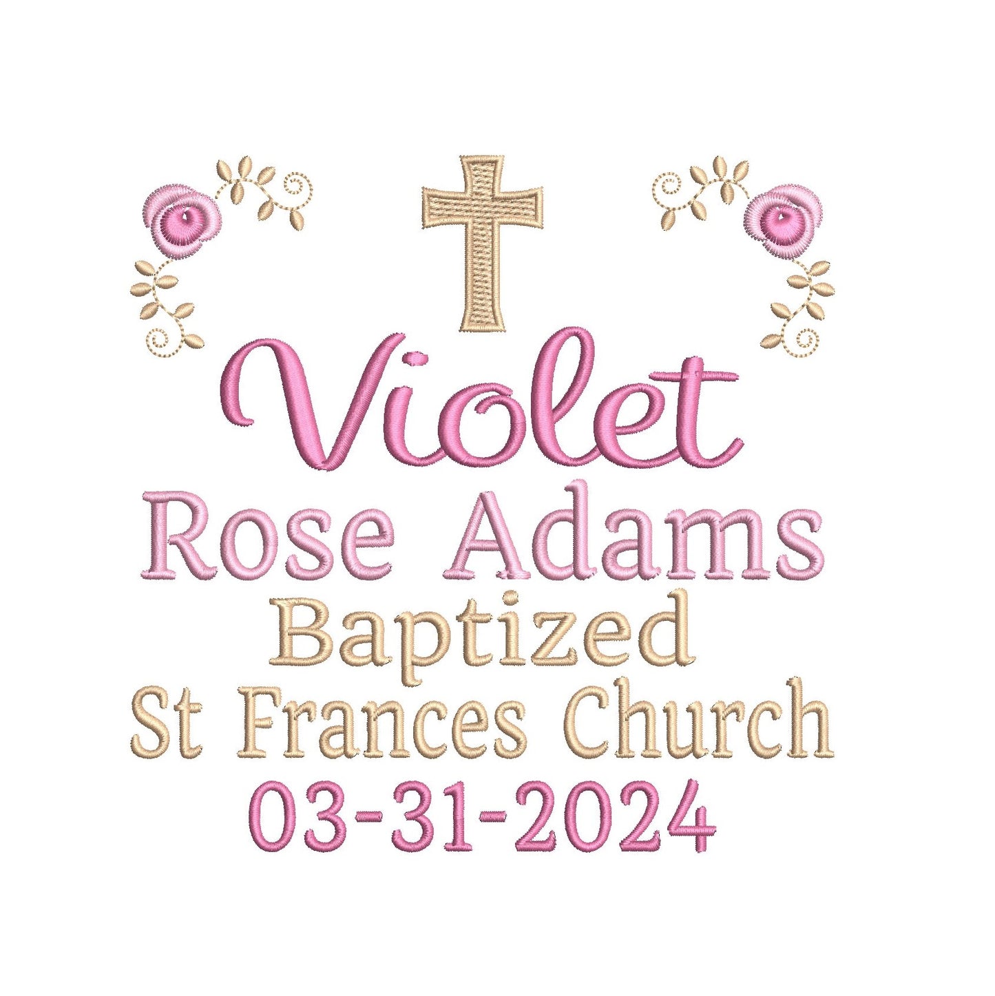 Baptism Announcement - Customised machine embroidery design by rosiedayembroidery.com