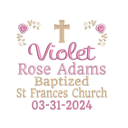 Baptism Announcement - Customised machine embroidery design by rosiedayembroidery.com
