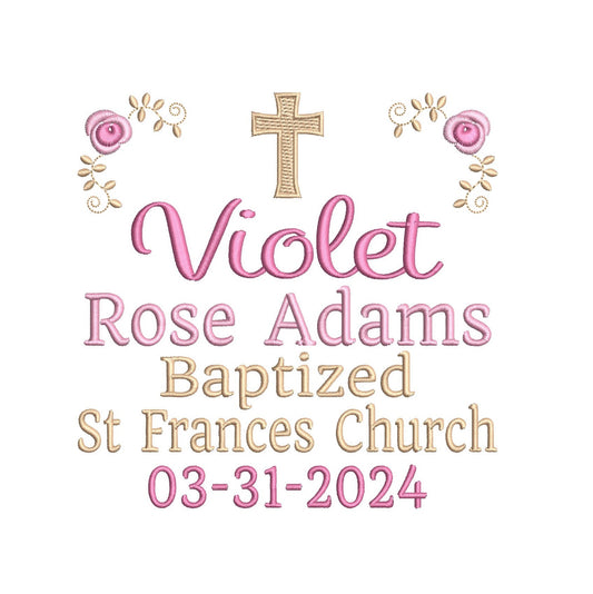 Baptism Announcement - Customised machine embroidery design by rosiedayembroidery.com
