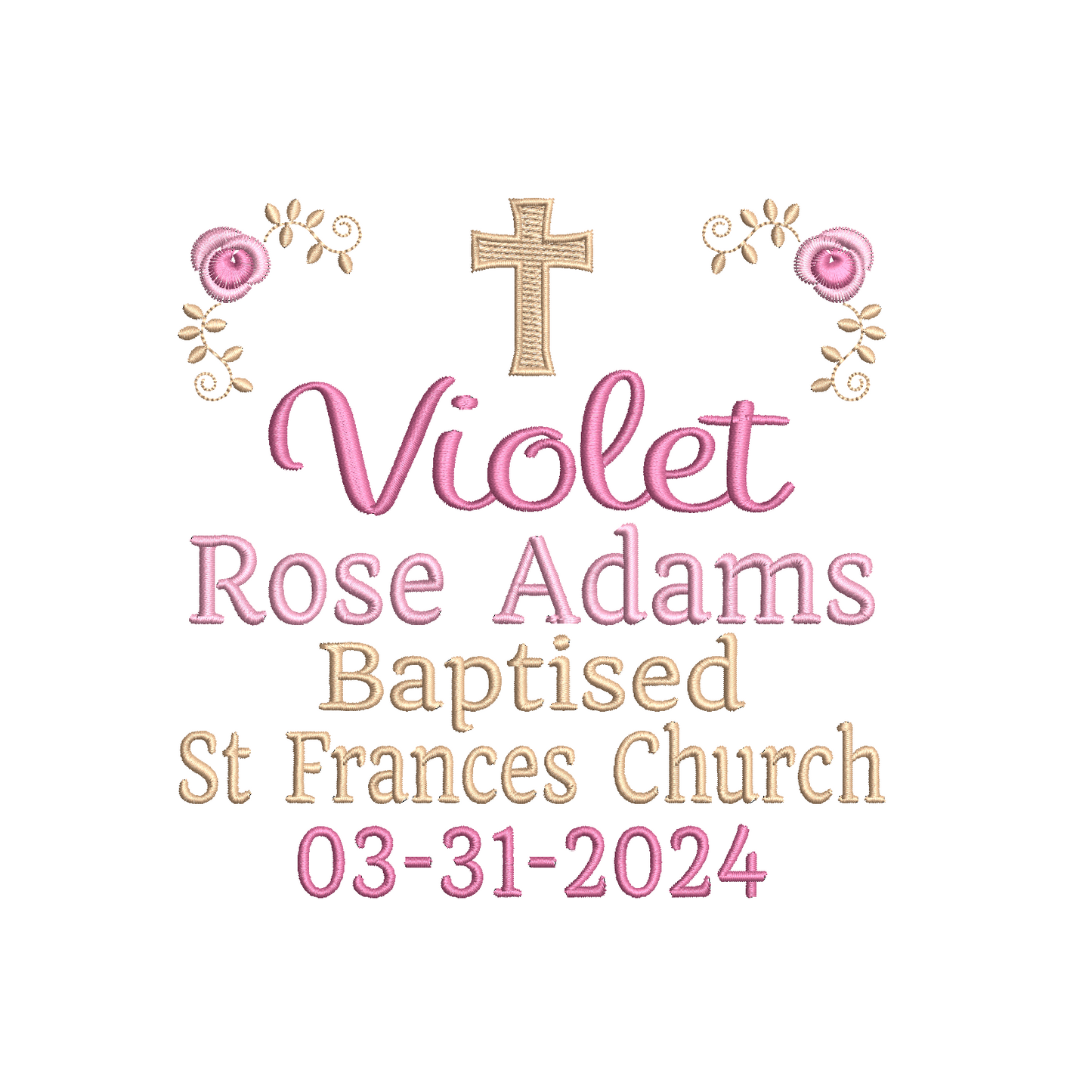 Baptism Announcement - Customised machine embroidery design by rosiedayembroidery.com