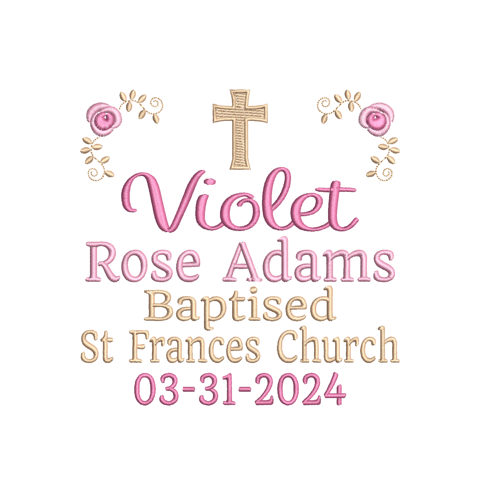 Baptism Announcement - Customised machine embroidery design by rosiedayembroidery.com