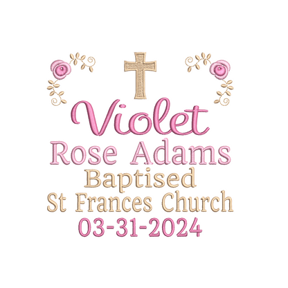 Baptism Announcement - Customised machine embroidery design by rosiedayembroidery.com