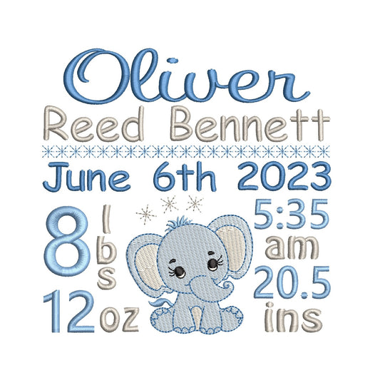 Baby birth announcement template machine embroidery design by rosiedayembroidery.com