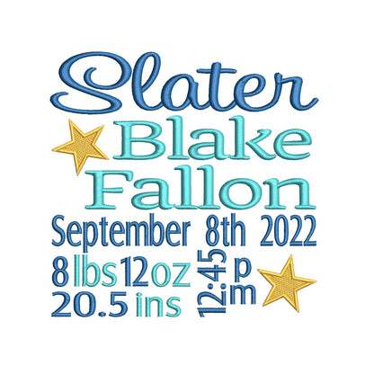 Baby birth announcement -custom embroidery design by rosiedayembroidery.com