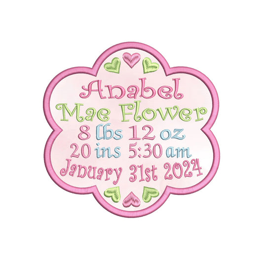 Baby birth announcement template machine embroidery design by rosiedayembroidery.com