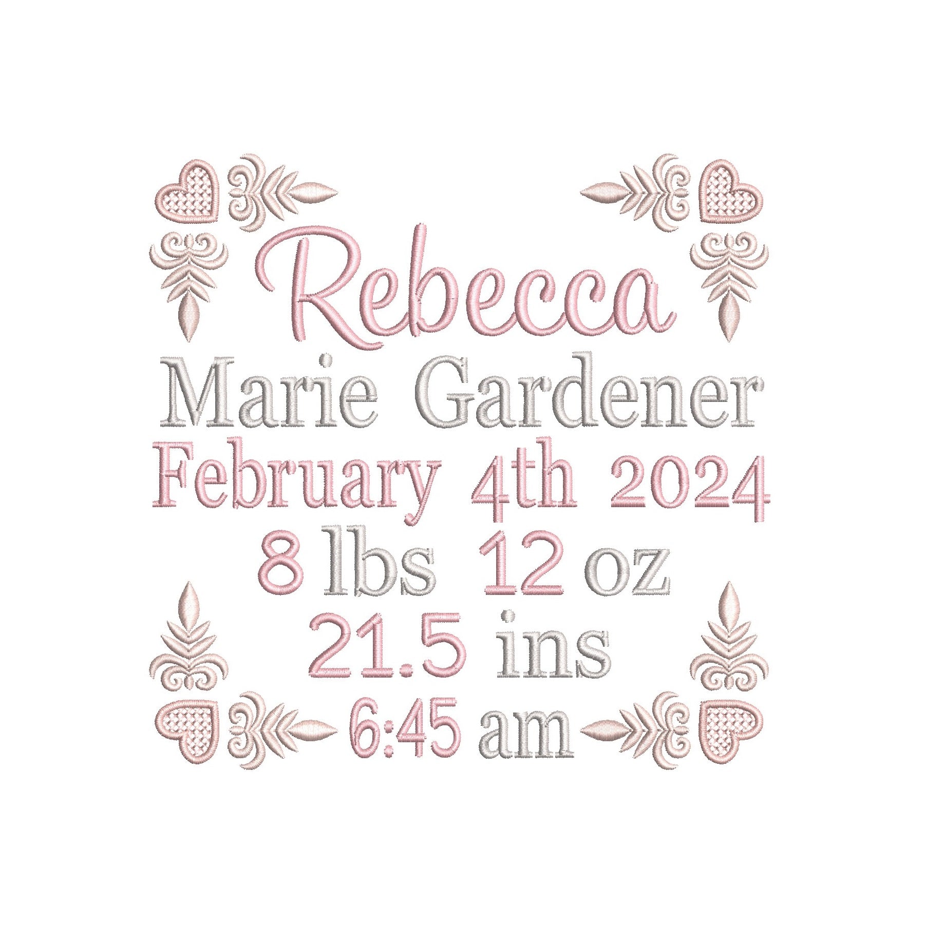 Baby birth announcement machine embroidery design by rosiedayembroidery.com