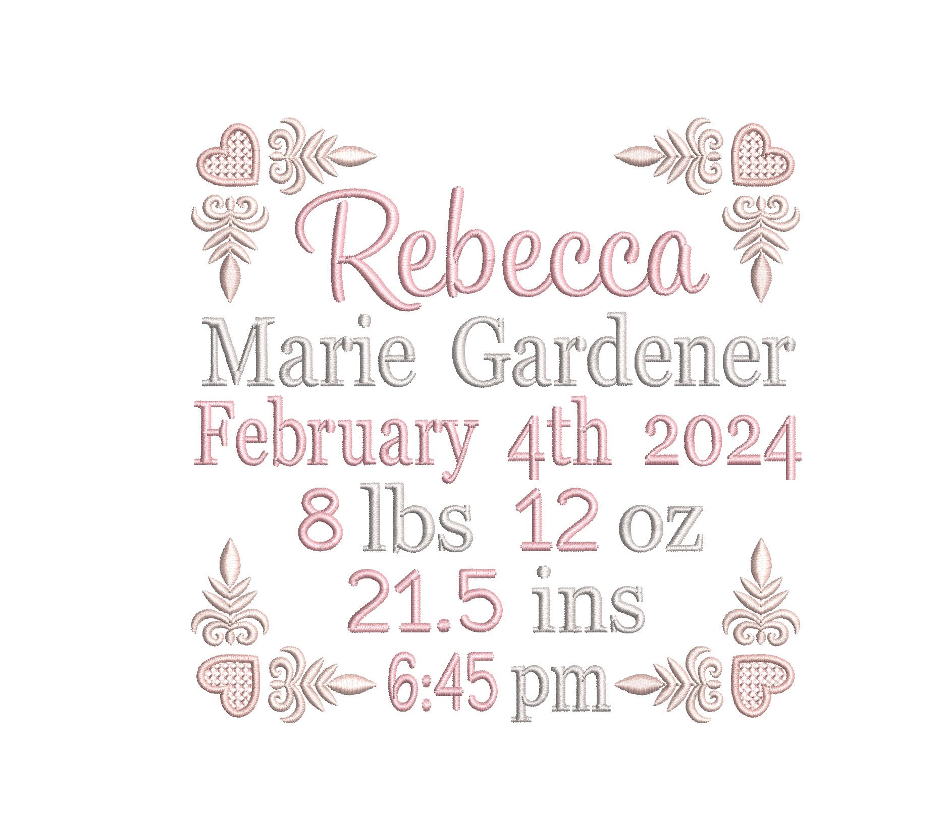 Baby birth announcement machine embroidery design by rosiedayembroidery.com