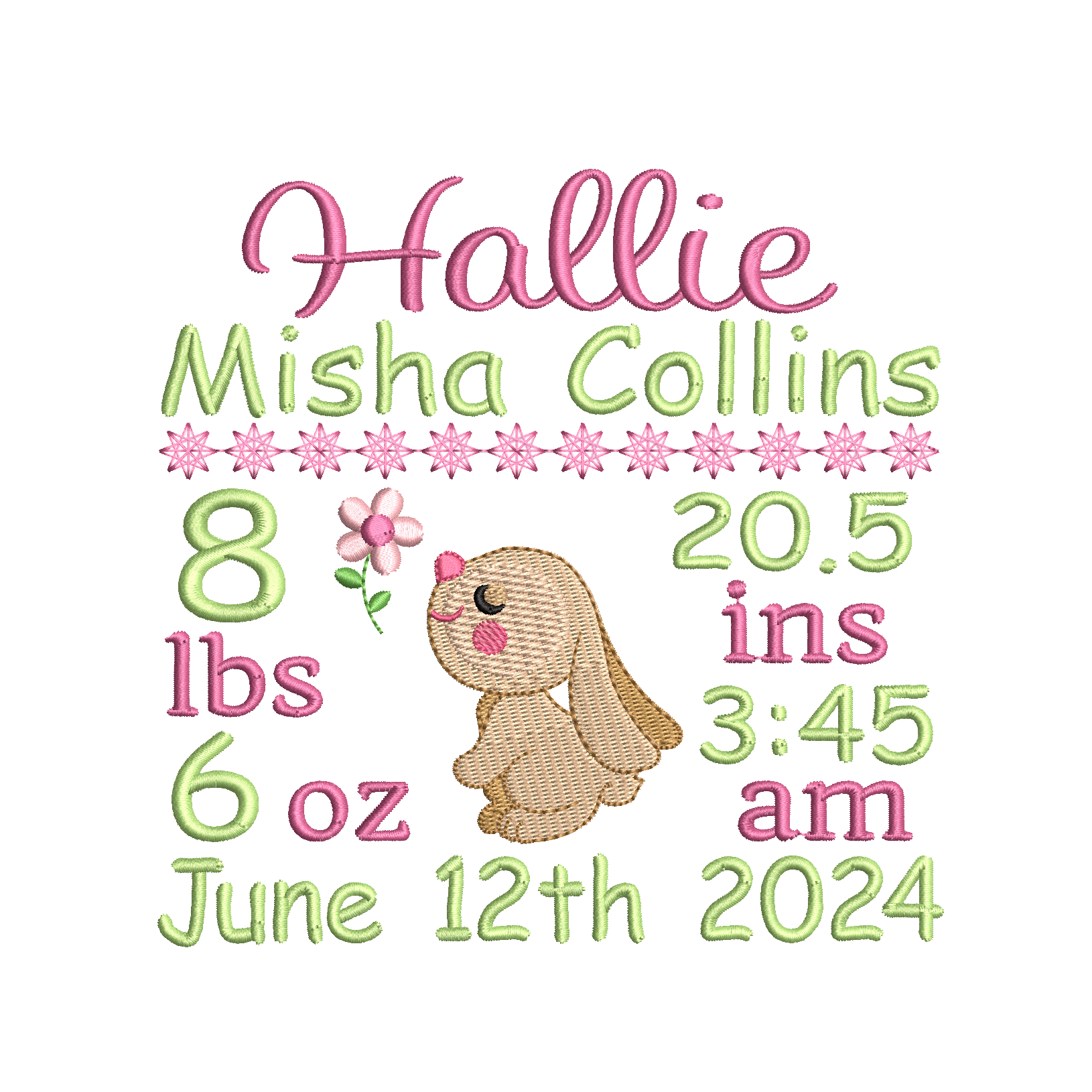 Baby birth announcement template machine embroidery design by rosiedayembroidery.com