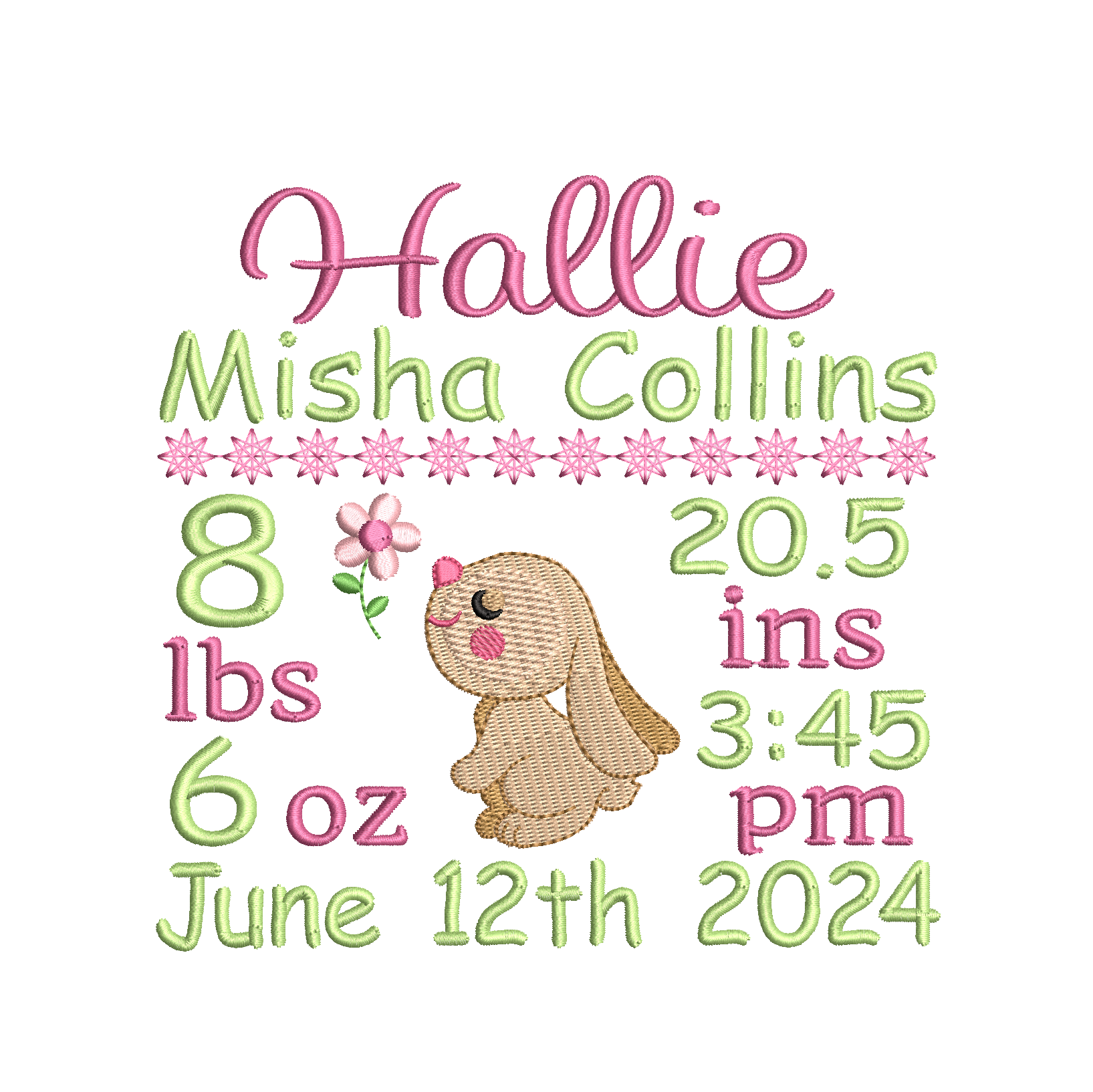 Baby birth announcement template machine embroidery design by rosiedayembroidery.com