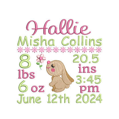 Baby birth announcement template machine embroidery design by rosiedayembroidery.com