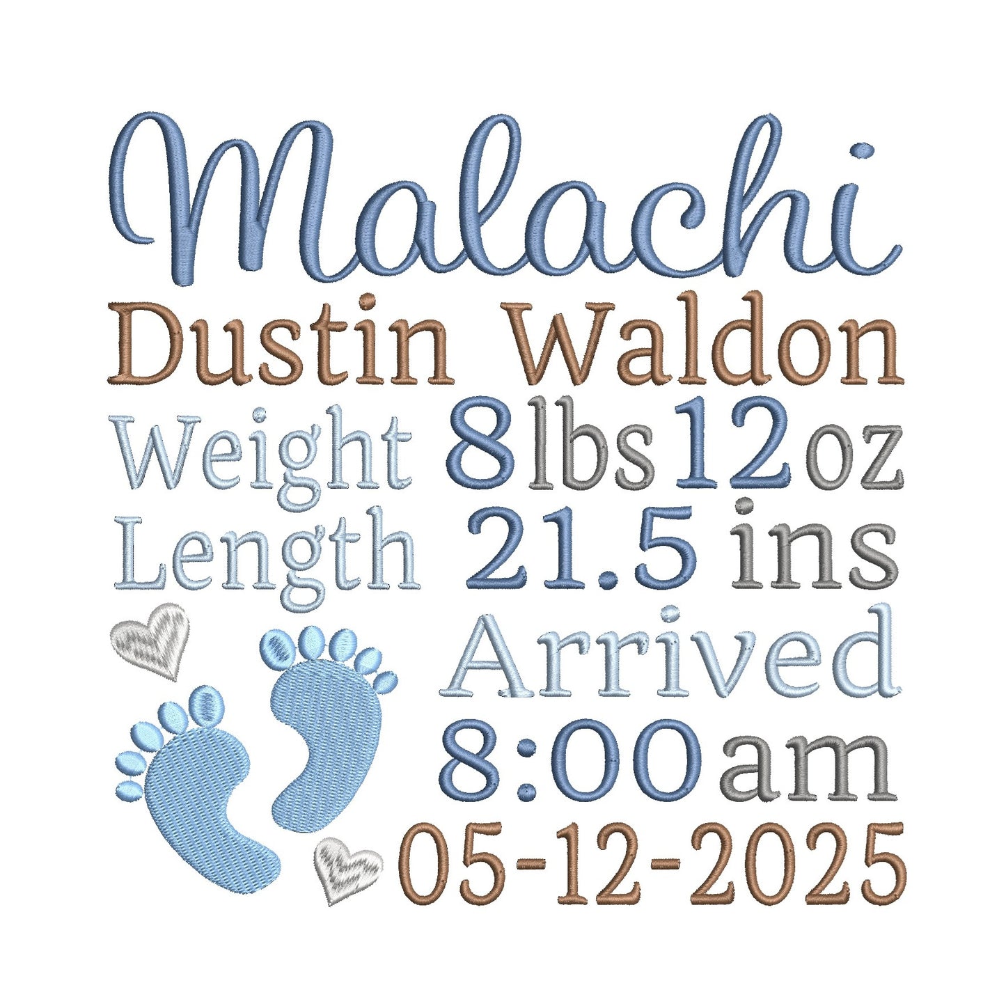 Baby birth announcement machine embroidery design by rosiedayembroidery.com