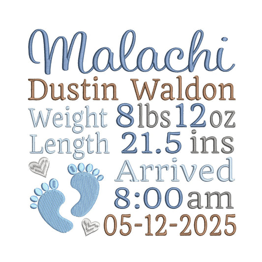 Baby birth announcement machine embroidery design by rosiedayembroidery.com