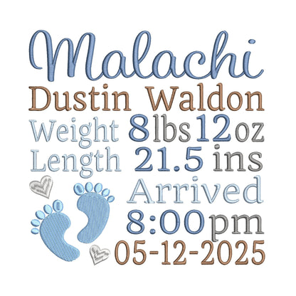 Baby birth announcement machine embroidery design by rosiedayembroidery.com