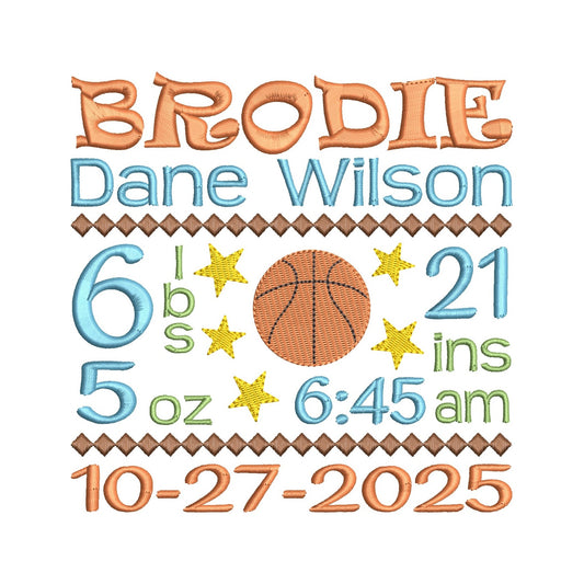 Baby Birth Announcement - Template Embroidery Design by rosiedayembroidery.com