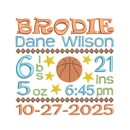 Baby Birth Announcement - Template Embroidery Design by rosiedayembroidery.com